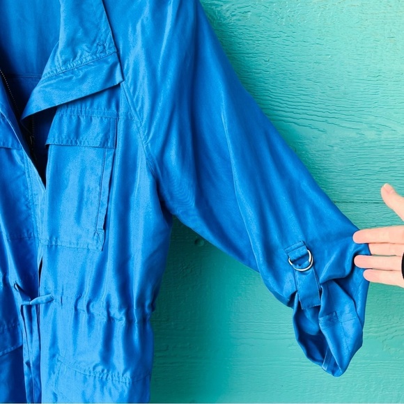 Chico's Jacket Cobalt Blue 100% Silk Flap Pockets Full Zip Lagenlook SIZE LARGE - Picture 4 of 7